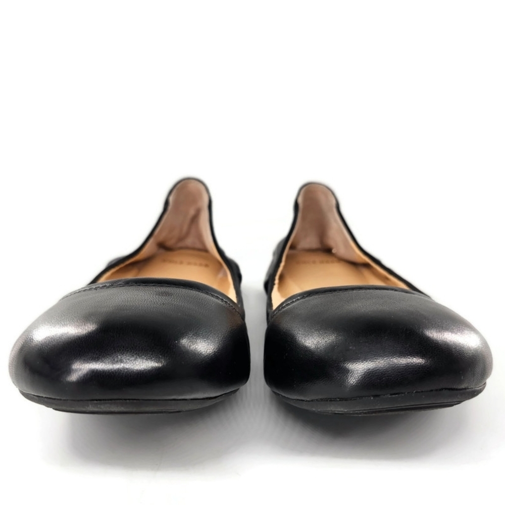 Cole Haan Black Smooth Leather Round-Toe Elasicized Sides Slip-On Ballet Flats - Picture 4 of 12